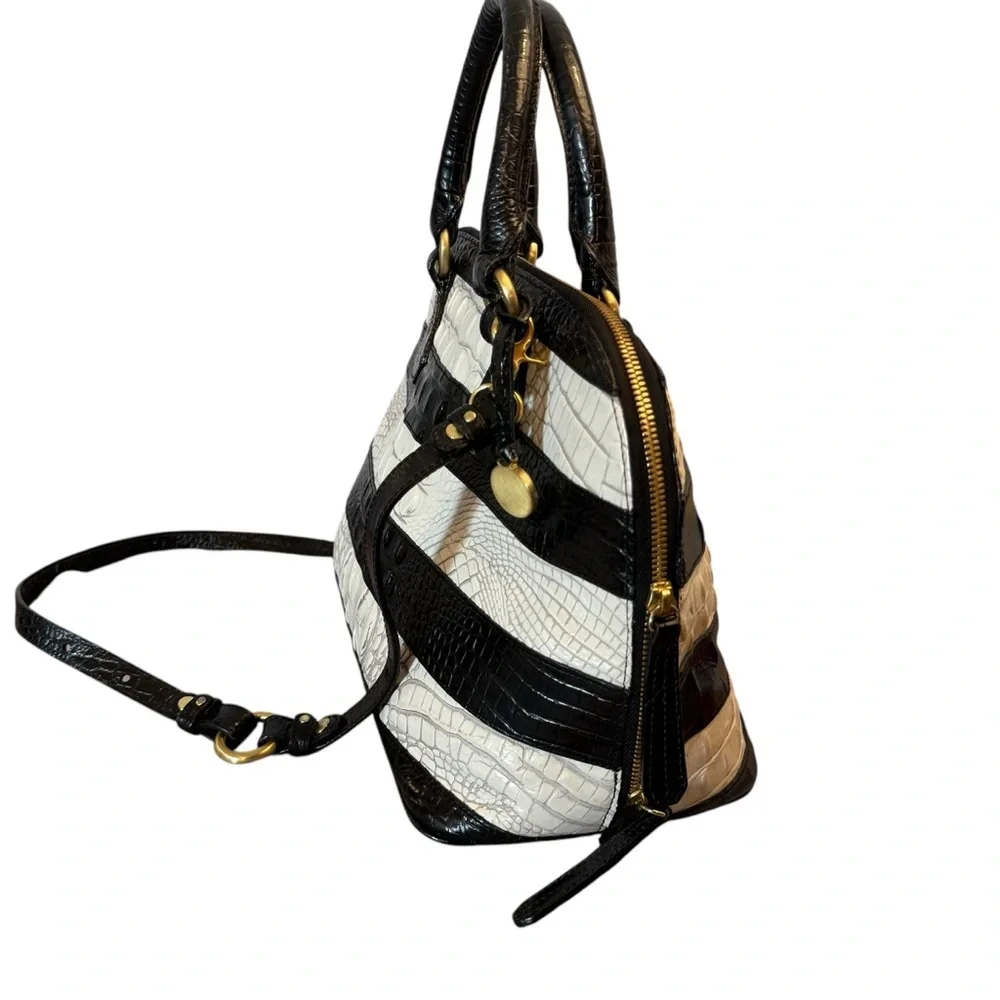 BRAHMIN VIVIAN PURSE Black and White Croc-Embossed Women's Bag